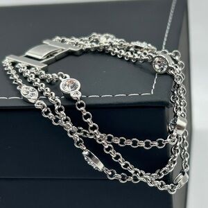 Delicate Silver Multi-Stranded Silver & Clear Stone Bracelet